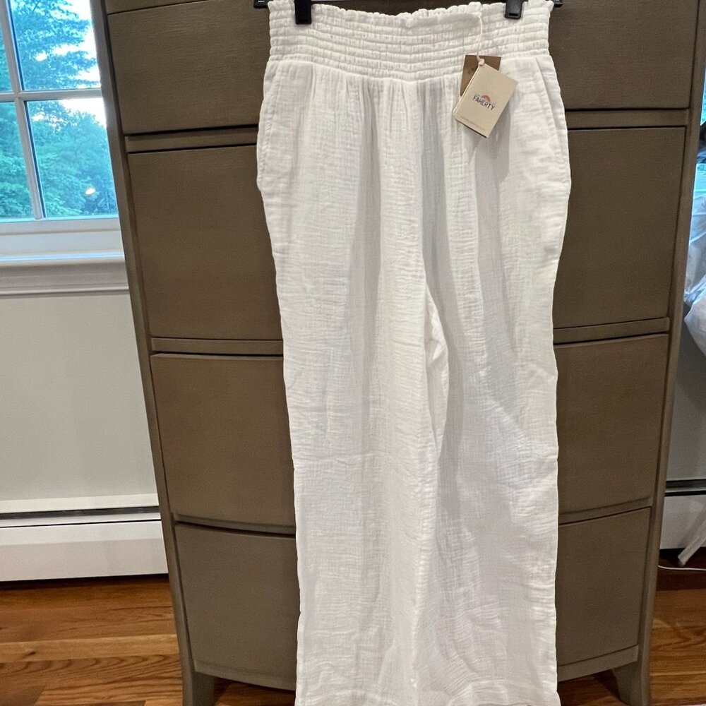 Faherty Organic Cotton White Gauze Wide Leg Pant